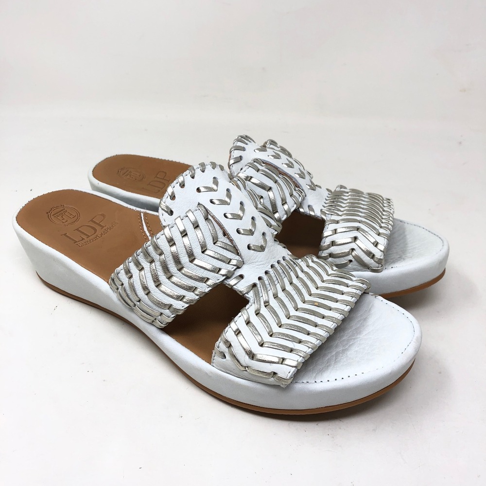 L'Amour Des Pieds Womens 7.5 Chorra Slide Sandal White Silver Woven Leather